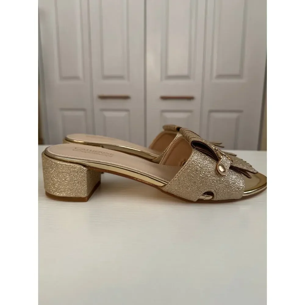 Catherine Malandrino Edelina Gold Fringe Chain Slide Sandals 7.5